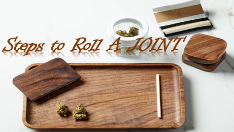 image of a rolling tray with marijuana on it and text that reads "steps to roll a joint" 